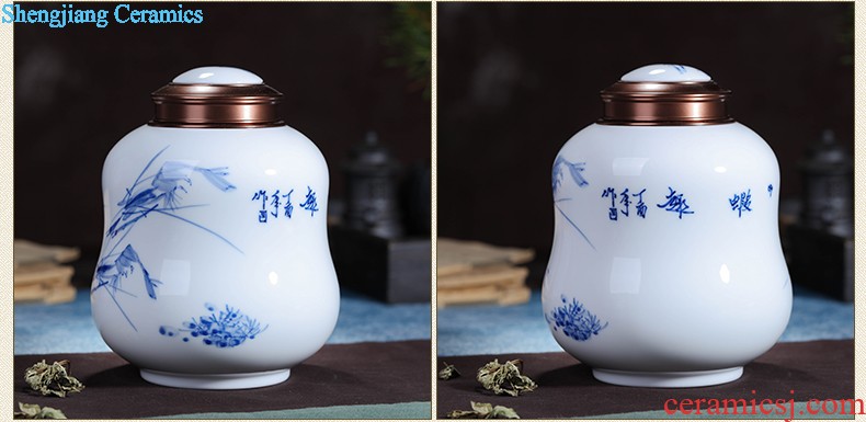 Handmade ceramic moistureproof caddy large Pu 'er seven bread tank 6 with cover POTS puer tea box shop furnishing articles