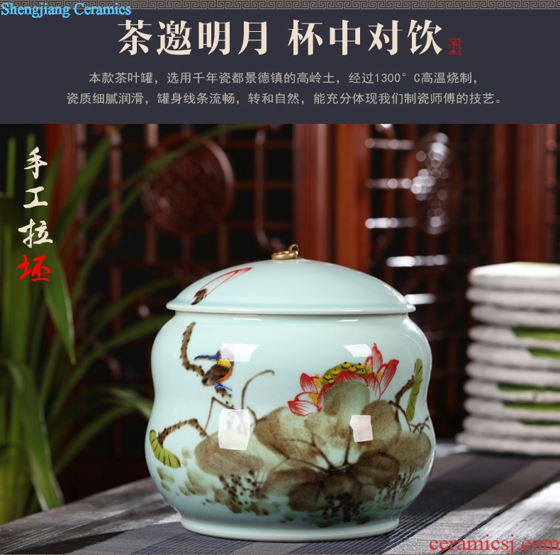 Hand-painted ceramic caddy storage POTS sealed cans puer tea box of jingdezhen large household put tea POTS