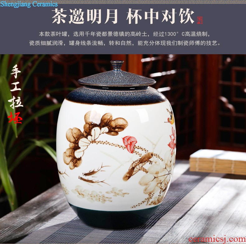 Jingdezhen ceramic large caddy seal pot home puer tea pot of tea urn storage and receives the tea bucket