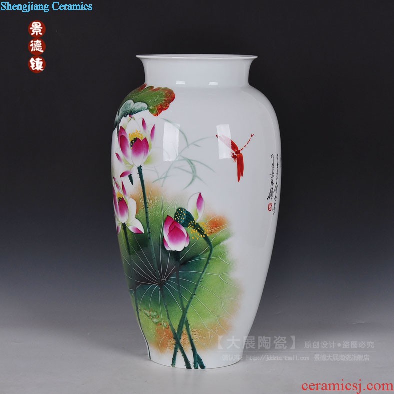 Jingdezhen ceramic small place antique blue-and-white sitting room big porcelain vase dried flower crafts rich ancient frame furnishing articles