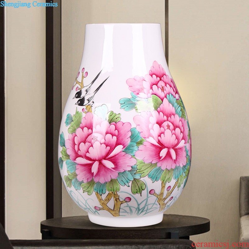 Hand draw large ceramic vase furnishing articles sitting room adornment of new Chinese style household lucky bamboo ceramic red bottle arranging flowers