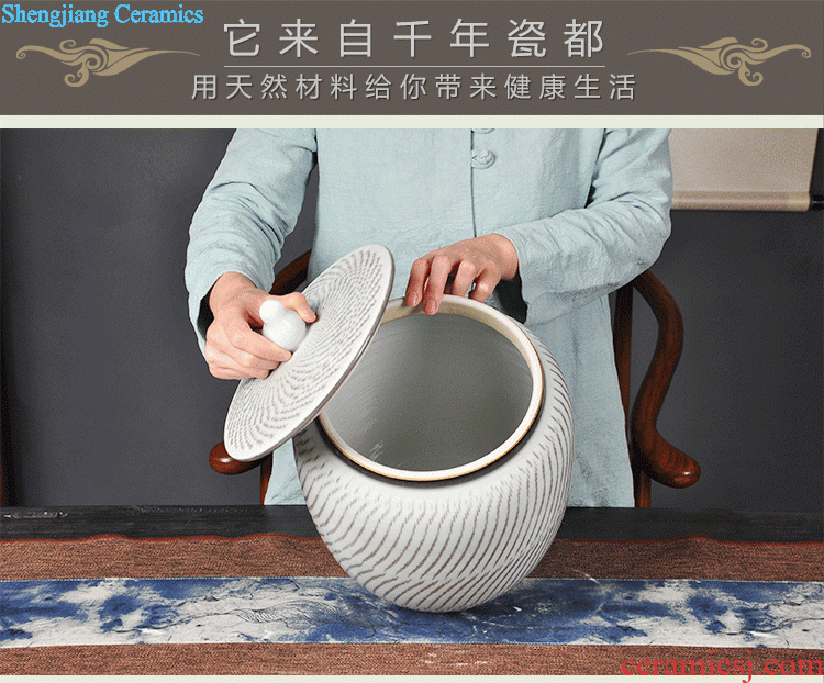 Caddy ceramic seal tank large sealed cans a jin of loose tea pot jingdezhen household with cover storage tank