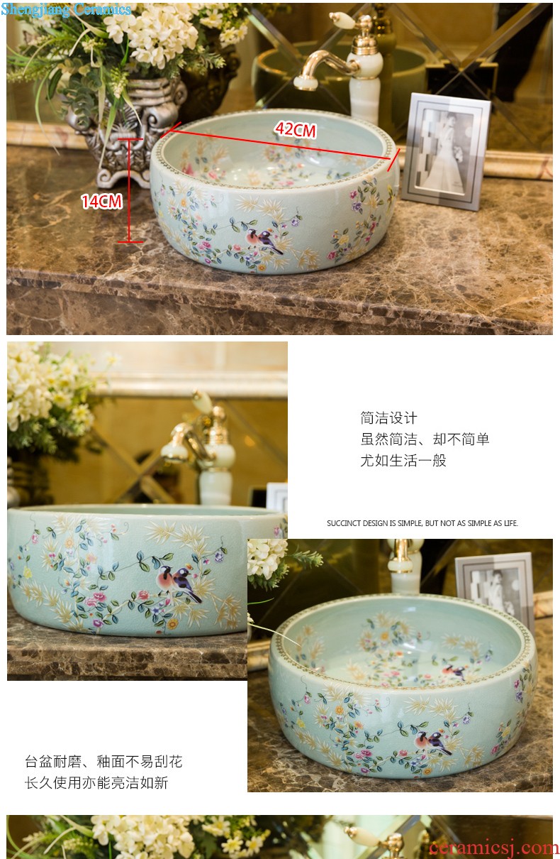 On the ceramic POTS on the oval wash gargle lavabo lavatory basin bathroom art basin of household