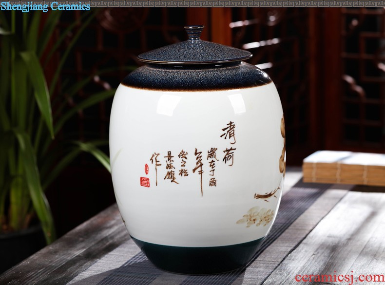 Jingdezhen ceramic large caddy seal pot home puer tea pot of tea urn storage and receives the tea bucket