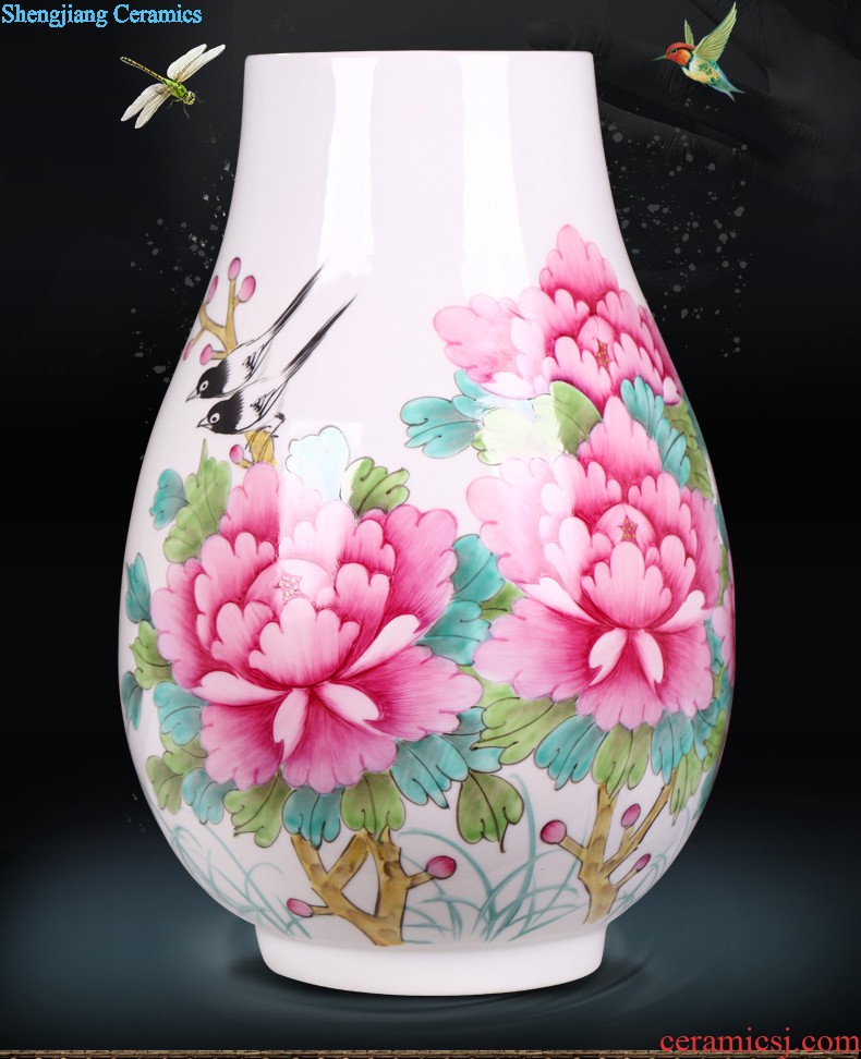 Hand draw large ceramic vase furnishing articles sitting room adornment of new Chinese style household lucky bamboo ceramic red bottle arranging flowers