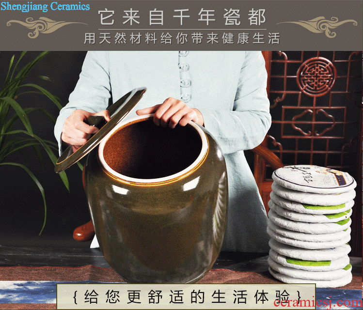 To make Jingdezhen ceramic tea pot 5 jins of pu-erh tea powder POTS seal pot black tea store tea tea storage warehouse big yards