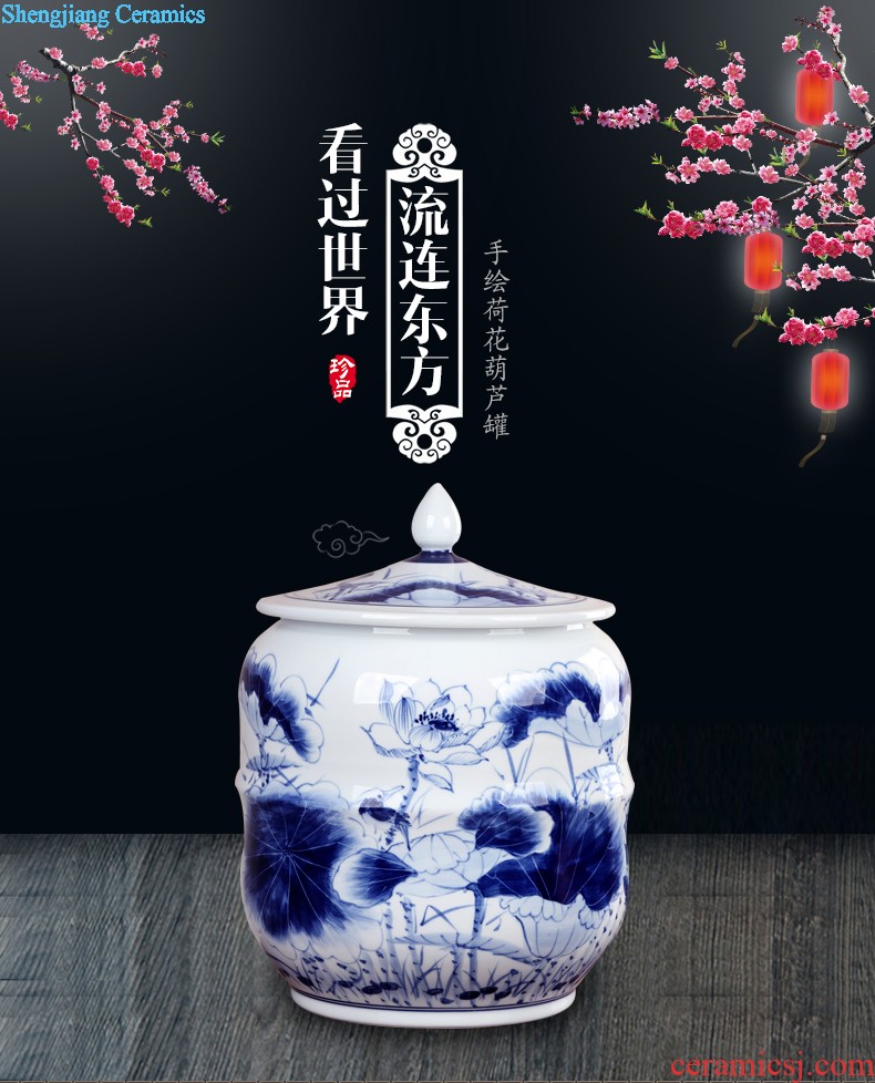 Jingdezhen ceramic tea pot size 6 jins hand-painted puer tea cylinder seal moisture of blue and white porcelain tea POTS