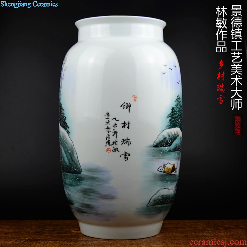 Jingdezhen ceramics celebrity hand-painted big sitting room rich ancient frame of new Chinese style household vase flower adornment furnishing articles