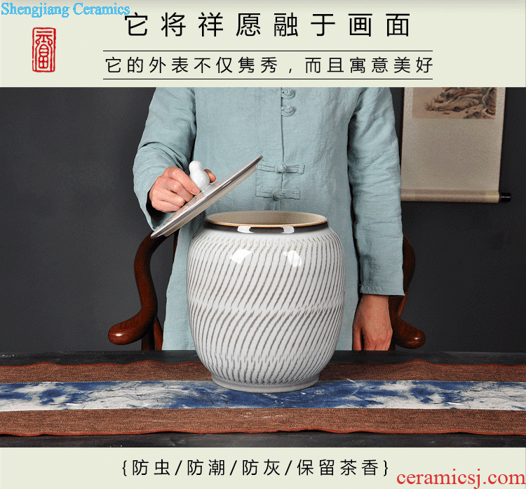 Caddy ceramic seal tank large sealed cans a jin of loose tea pot jingdezhen household with cover storage tank