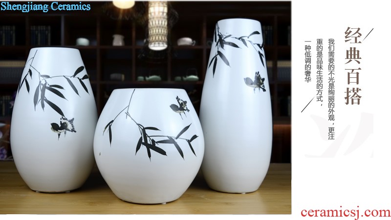 Contemporary and contracted jingdezhen ceramics vase three-piece sitting room home furnishing articles opened a housewarming gift