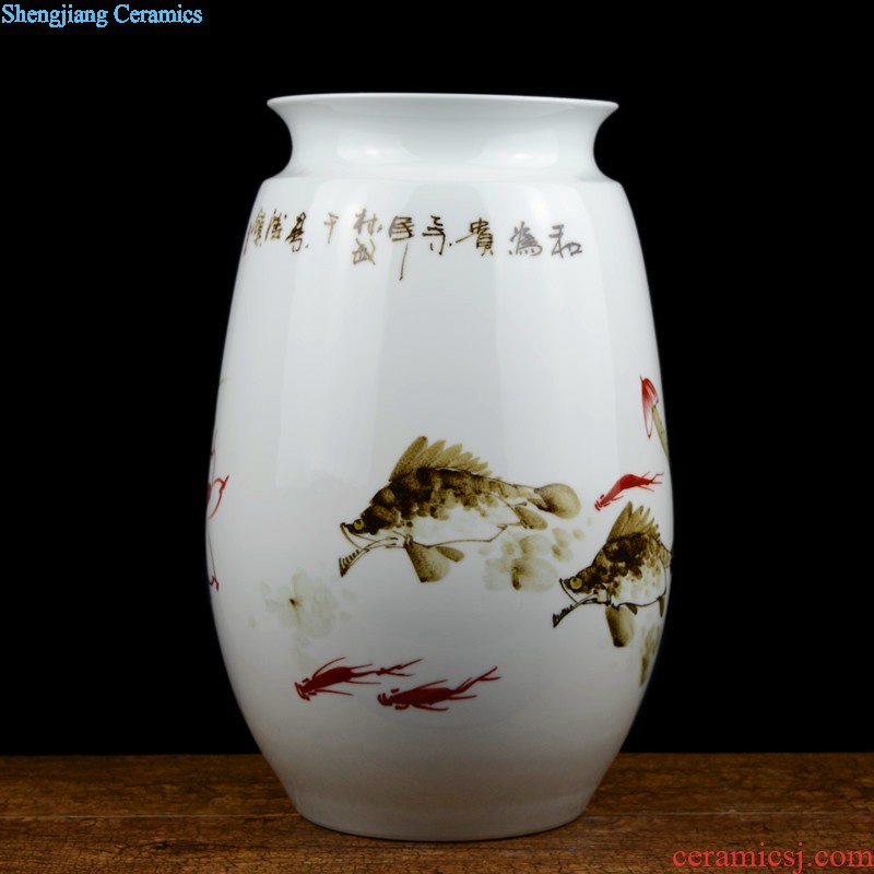 Jingdezhen ceramics celebrity hand-painted big sitting room rich ancient frame of new Chinese style household vase flower adornment furnishing articles