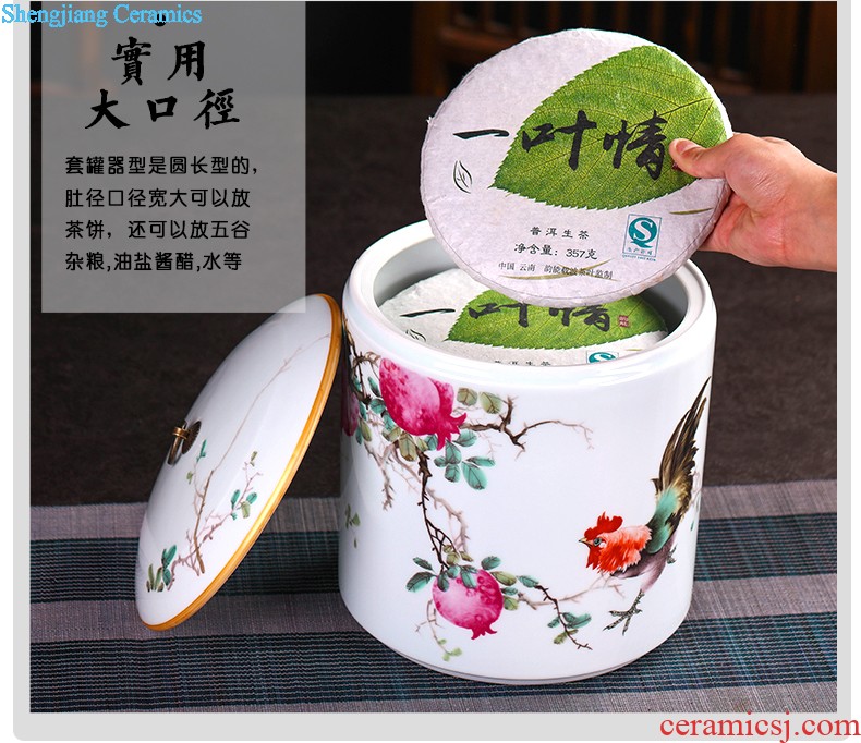 Hand-painted jingdezhen porcelain pot put POTS puer tea box cake store tea urn the seventh, peulthai the caddy tea large household