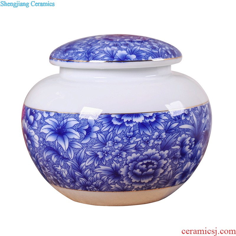 Blue and white porcelain tea pot 1 catty sealed ceramic storage tanks jingdezhen tea size loose tea caddy