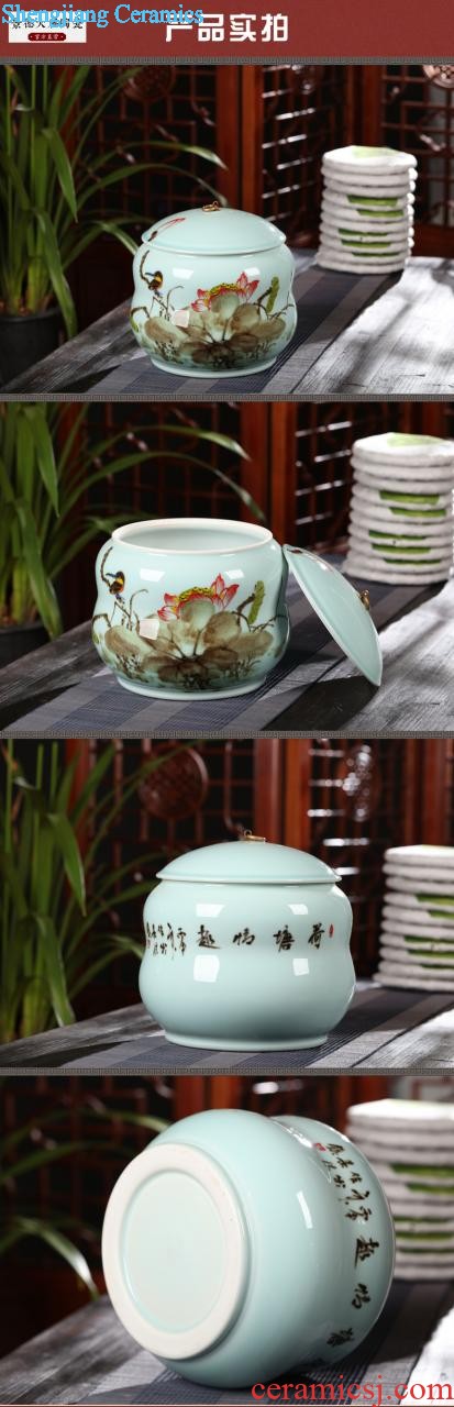 Hand-painted ceramic caddy storage POTS sealed cans puer tea box of jingdezhen large household put tea POTS