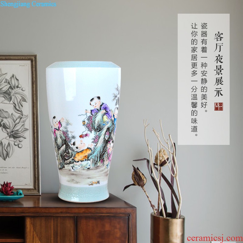 Jingdezhen ceramic hand-painted vase vase planting new Chinese style household adornment handicraft sitting room TV ark furnishing articles