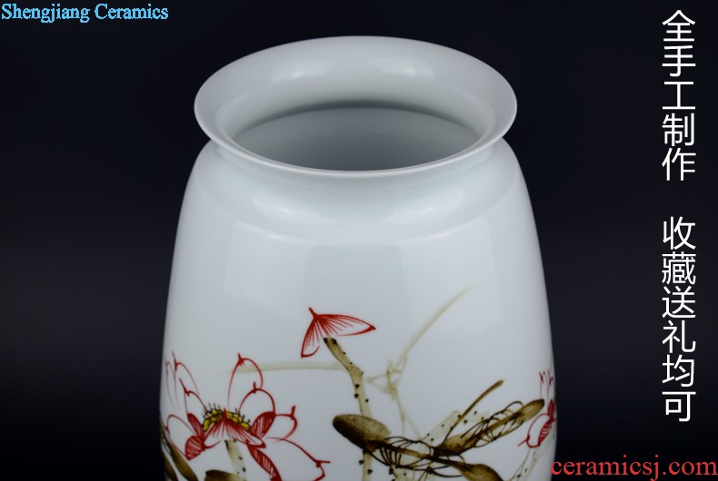 Jingdezhen ceramics celebrity hand-painted big sitting room rich ancient frame of new Chinese style household vase flower adornment furnishing articles