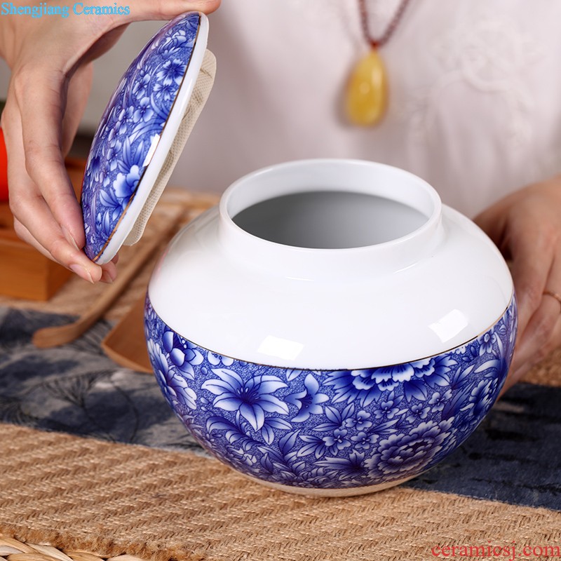 Blue and white porcelain tea pot 1 catty sealed ceramic storage tanks jingdezhen tea size loose tea caddy