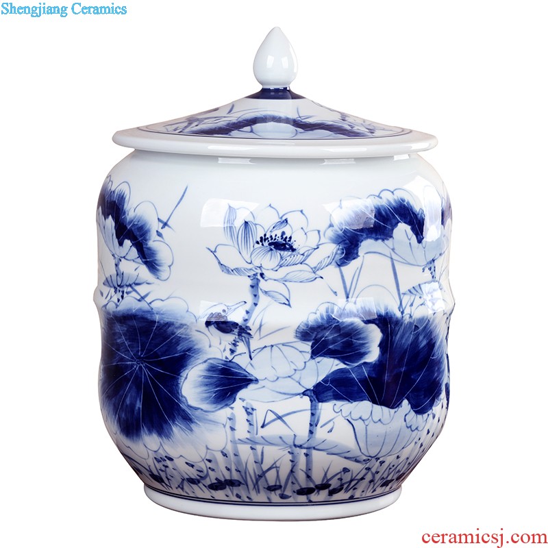 Jingdezhen ceramic tea pot size 6 jins hand-painted puer tea cylinder seal moisture of blue and white porcelain tea POTS