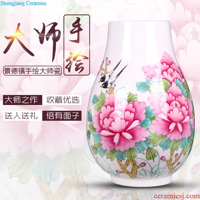 Hand draw large ceramic vase furnishing articles sitting room adornment of new Chinese style household lucky bamboo ceramic red bottle arranging flowers