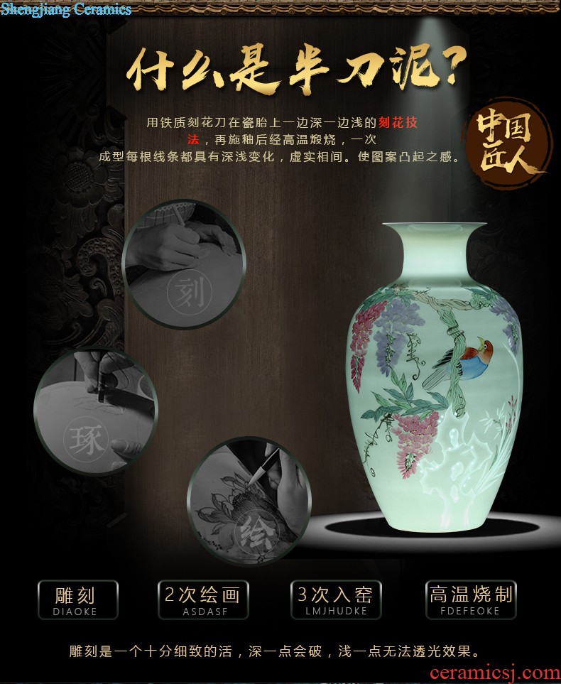 Famous hand-painted jingdezhen ceramic vase furnishing articles landscape painting house sitting room adornment large-sized restoring ancient ways is China