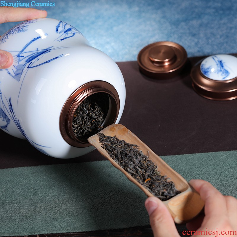 Handmade ceramic moistureproof caddy large Pu 'er seven bread tank 6 with cover POTS puer tea box shop furnishing articles