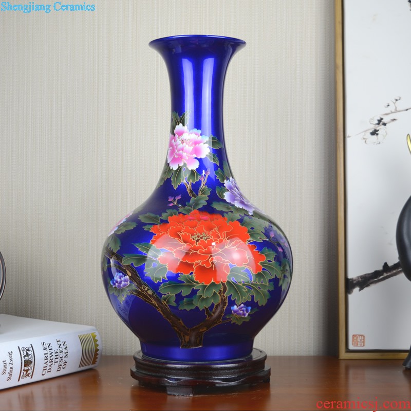 Jingdezhen ceramic manual hand-painted under glaze blue and white porcelain vase color archaize sitting room small handicraft rich ancient frame furnishing articles