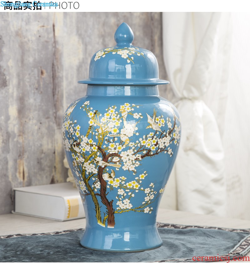 Jingdezhen ceramics hand-painted lotus flower vase Chinese style living room TV cabinet porch household adornment handicraft furnishing articles