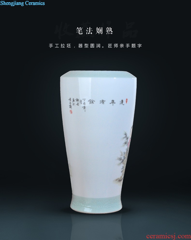 Jingdezhen ceramic hand-painted vase vase planting new Chinese style household adornment handicraft sitting room TV ark furnishing articles