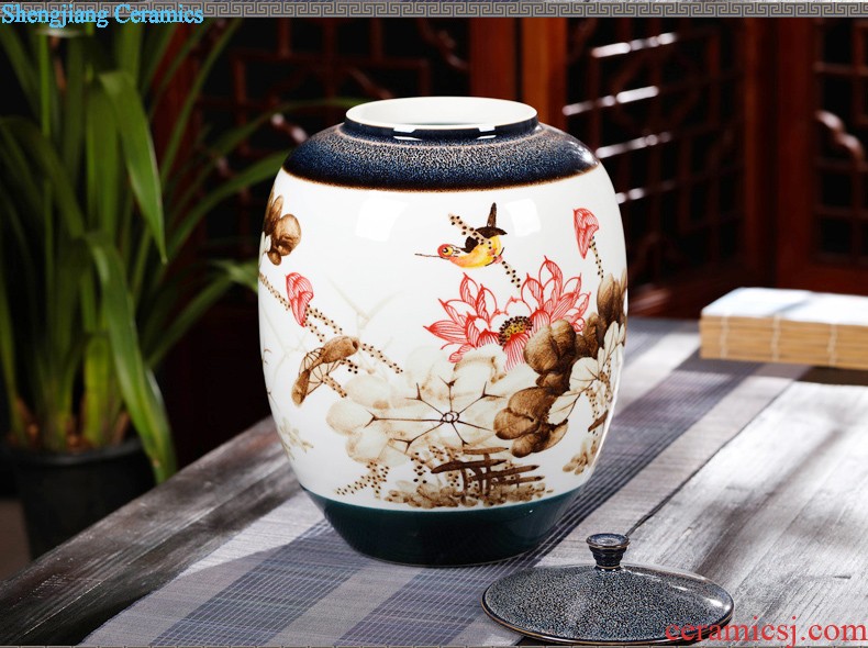 Jingdezhen ceramic large caddy seal pot home puer tea pot of tea urn storage and receives the tea bucket