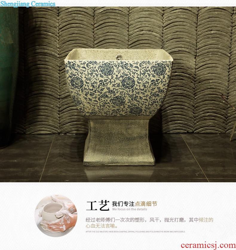 M beautiful hand-painted pillar basin ceramic art basin sink basin crack in blue flowers and birds