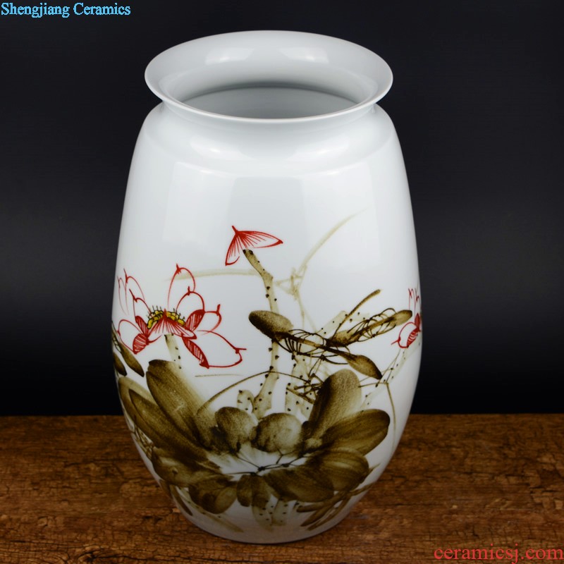 Jingdezhen ceramics celebrity hand-painted big sitting room rich ancient frame of new Chinese style household vase flower adornment furnishing articles