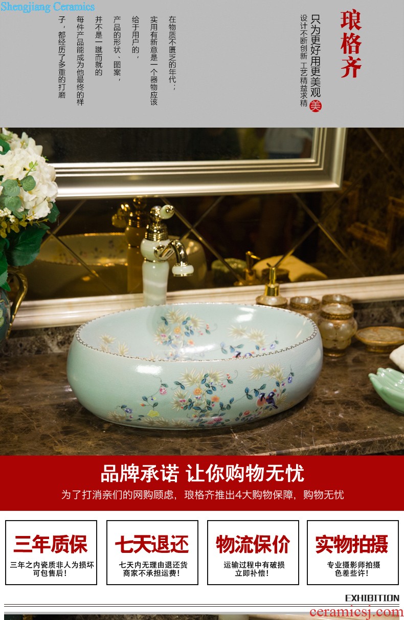 On the ceramic POTS on the oval wash gargle lavabo lavatory basin bathroom art basin of household