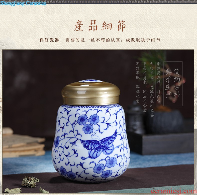 Jingdezhen hand-painted ceramic seal pot large metal caddy cover POTS sitting room place POTS of blue and white porcelain