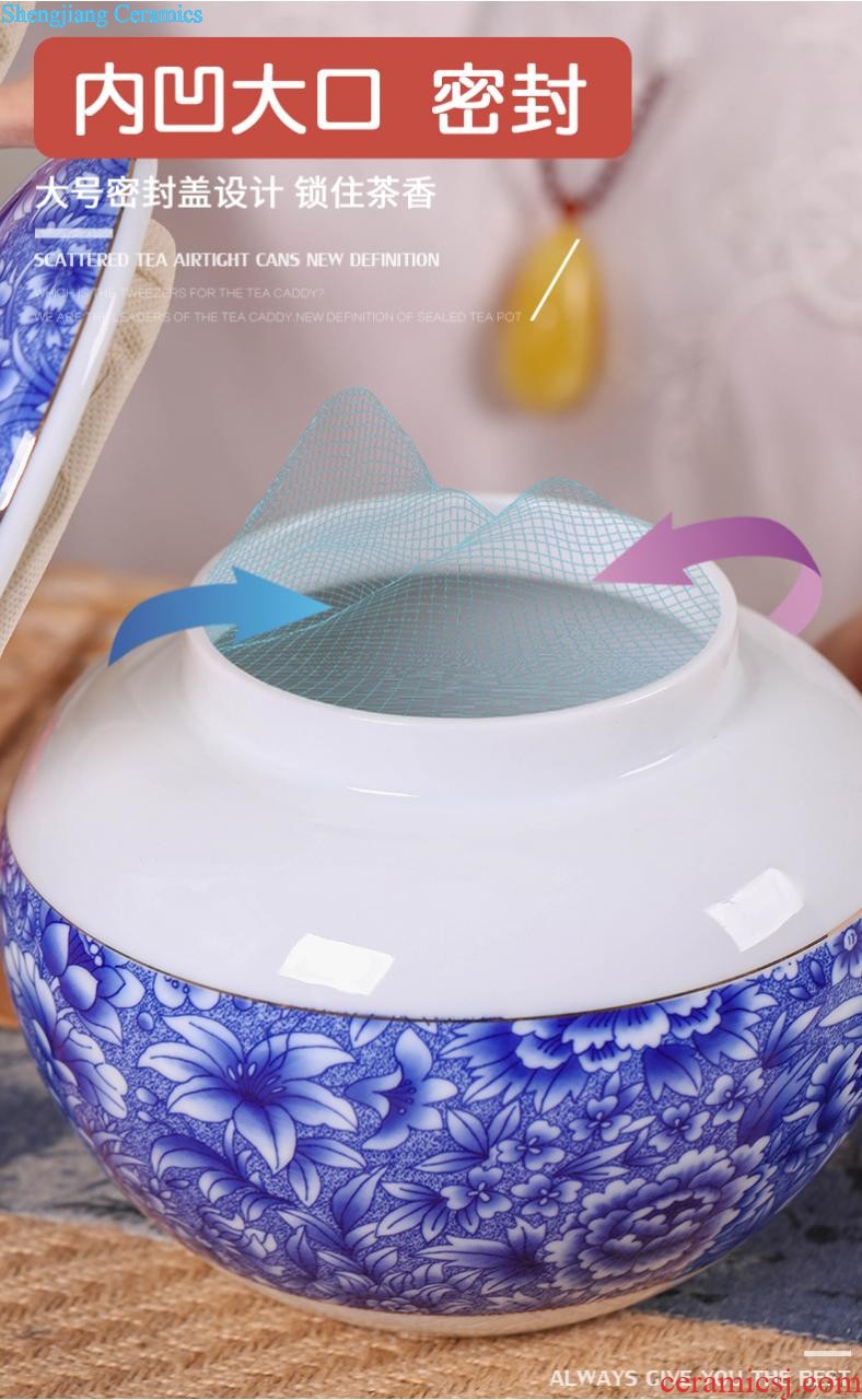 Blue and white porcelain tea pot 1 catty sealed ceramic storage tanks jingdezhen tea size loose tea caddy