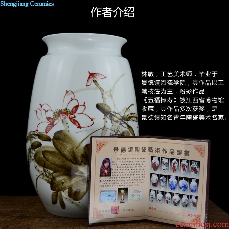 Jingdezhen ceramics celebrity hand-painted big sitting room rich ancient frame of new Chinese style household vase flower adornment furnishing articles