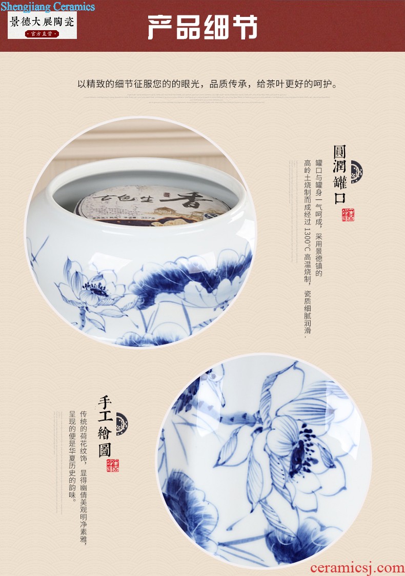 Jingdezhen ceramic tea pot size 6 jins hand-painted puer tea cylinder seal moisture of blue and white porcelain tea POTS