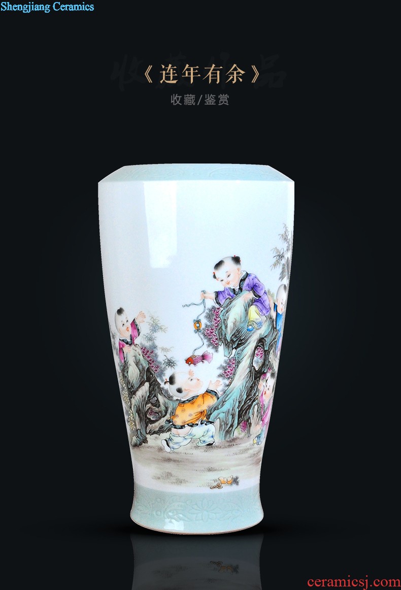 Jingdezhen ceramic hand-painted vase vase planting new Chinese style household adornment handicraft sitting room TV ark furnishing articles