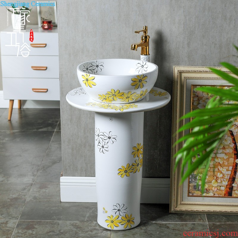 Continental basin of pillar type lavatory balcony column ceramic floor sink basin integrated outdoor sink