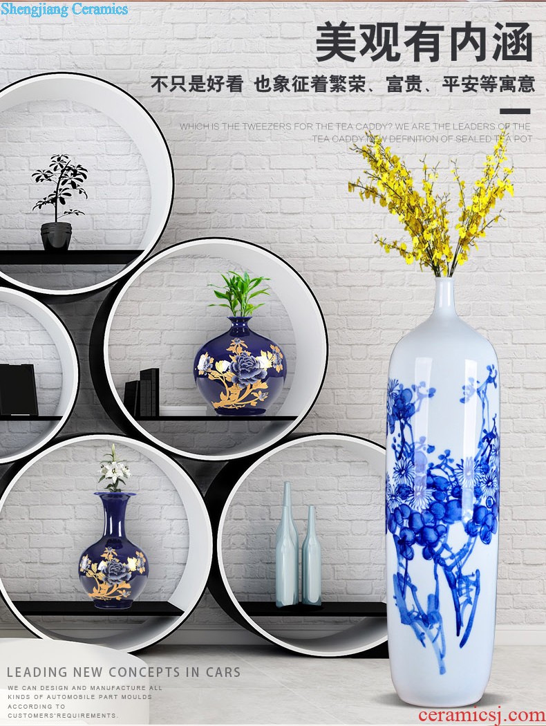 Blue and white porcelain of jingdezhen ceramics furnishing articles small mouth floor porcelain vases large household of Chinese style bookcase sitting room adornment