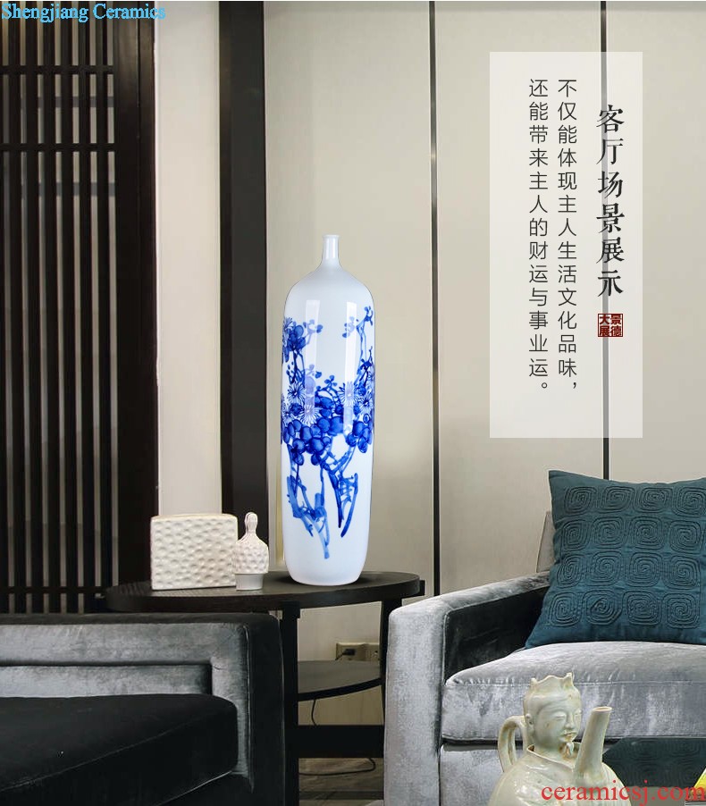 Blue and white porcelain of jingdezhen ceramics furnishing articles small mouth floor porcelain vases large household of Chinese style bookcase sitting room adornment