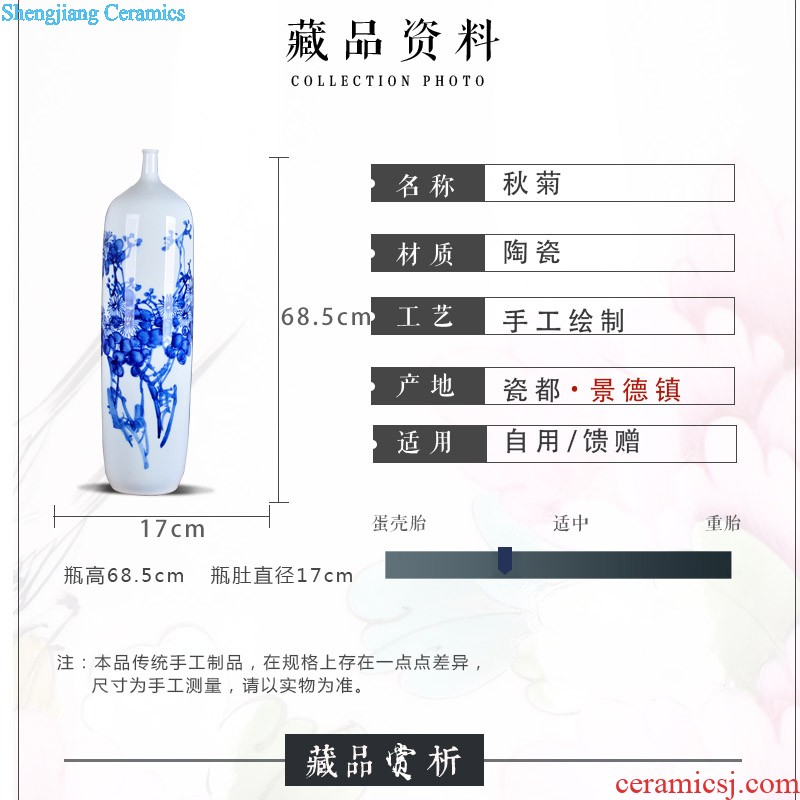 Blue and white porcelain of jingdezhen ceramics furnishing articles small mouth floor porcelain vases large household of Chinese style bookcase sitting room adornment
