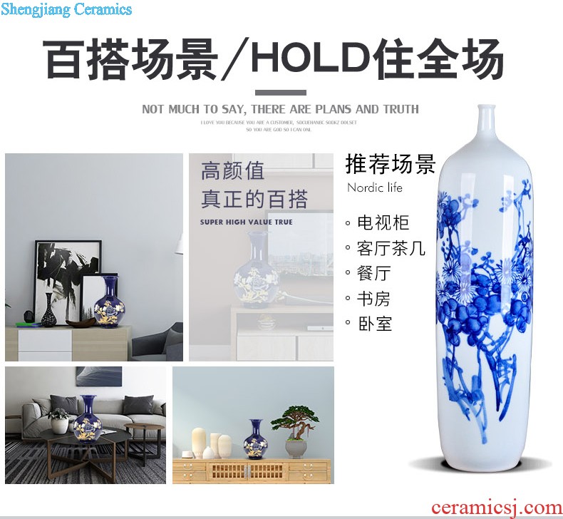 Blue and white porcelain of jingdezhen ceramics furnishing articles small mouth floor porcelain vases large household of Chinese style bookcase sitting room adornment