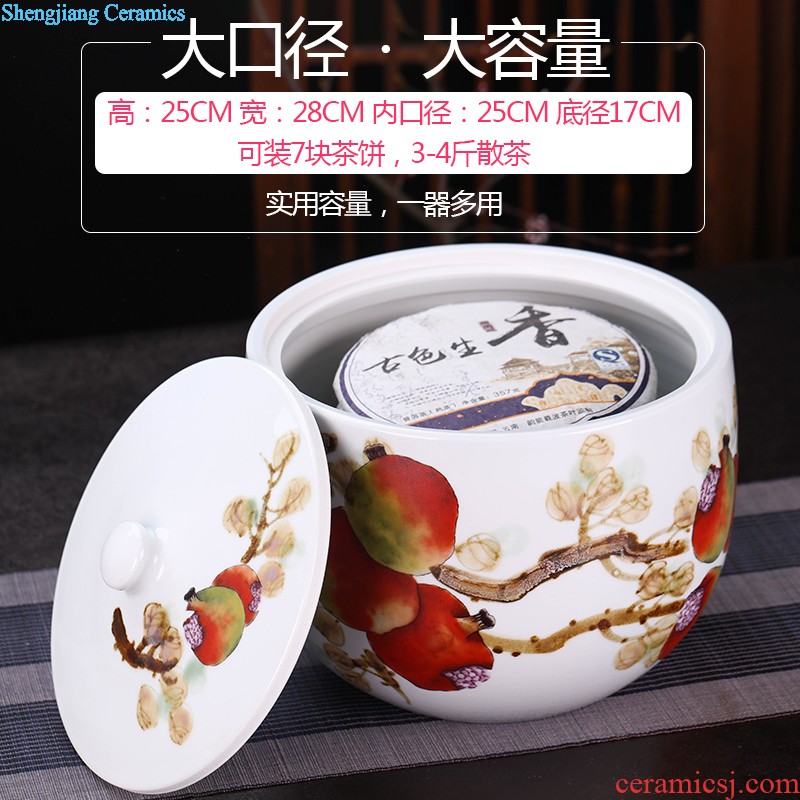 Jingdezhen shadow blue glaze hand-carved ceramic caddy large storage POTS stored pu-erh tea cake bulk tea pot