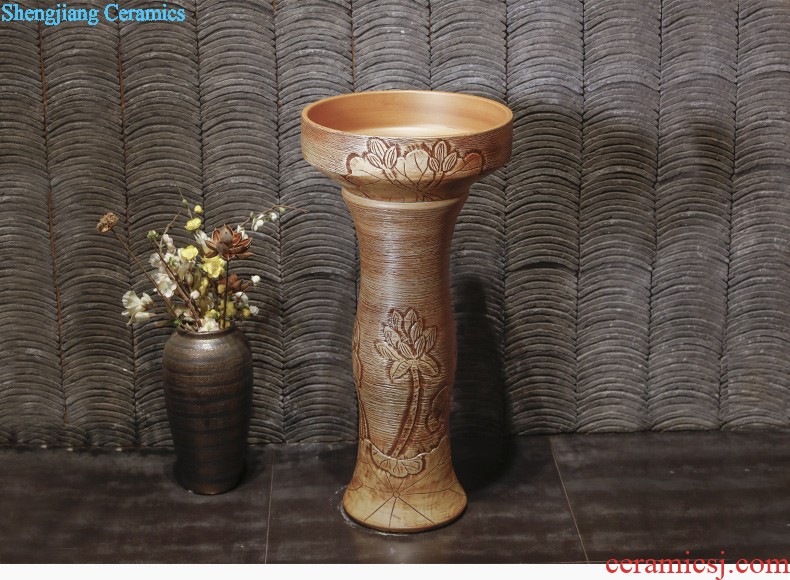 Ceramic column basin pillar type lavatory small family household bathroom floor balcony one vertical column basin