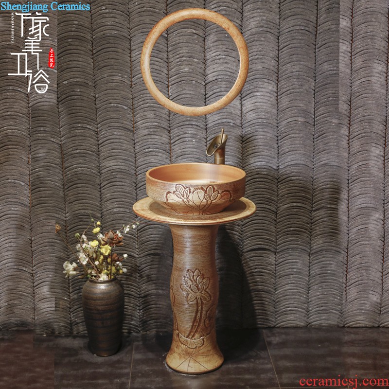 Ceramic column basin pillar type lavatory small family household bathroom floor balcony one vertical column basin