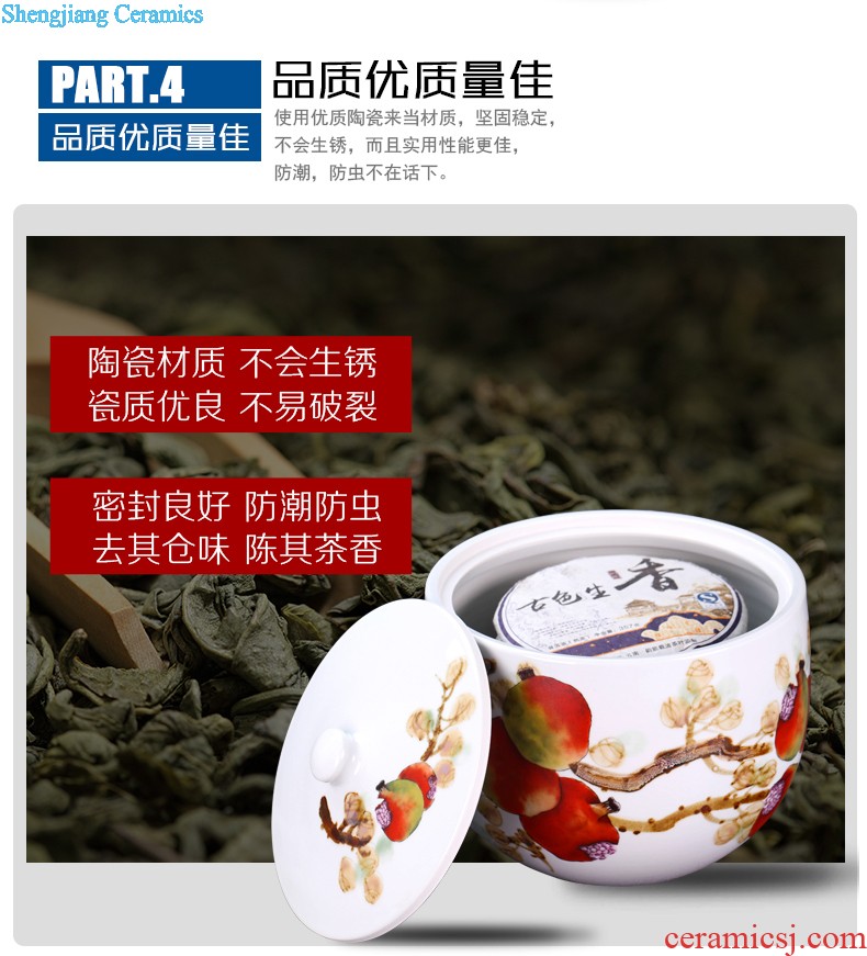 Jingdezhen shadow blue glaze hand-carved ceramic caddy large storage POTS stored pu-erh tea cake bulk tea pot