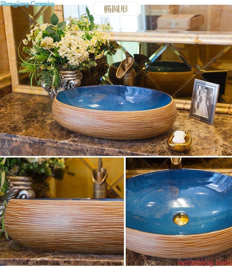 Ceramic basin stage basin sinks art circle european-style hand-painted toilet lavabo, uncluttered golden flower