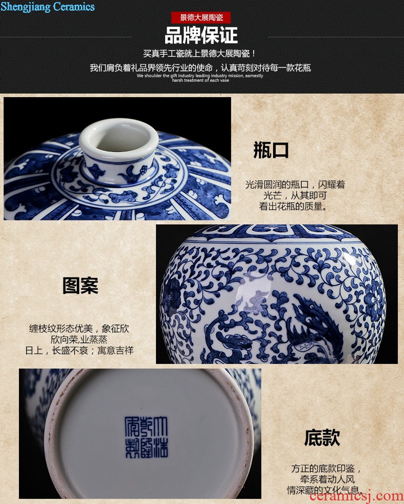 Blue and white porcelain vase, jingdezhen ceramic furnishing articles lucky bamboo handicraft classical flower arrangement porcelain household act the role ofing is tasted the living room