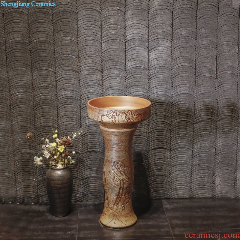 Ceramic column basin pillar type lavatory small family household bathroom floor balcony one vertical column basin