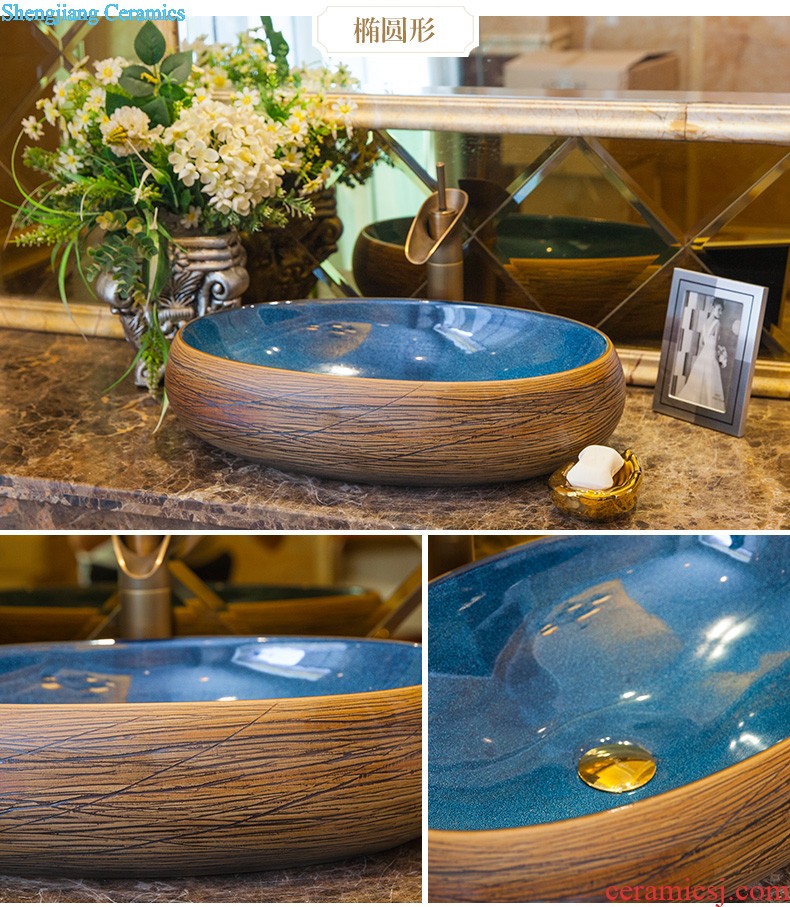 Ceramic basin stage basin sinks art circle european-style hand-painted toilet lavabo, uncluttered golden flower